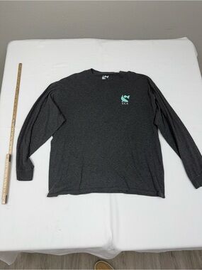 CCA Men's Long Sleeve Crewneck Tee — Charcoal with Teal Logo